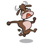 humor cartoon bull running with white background.